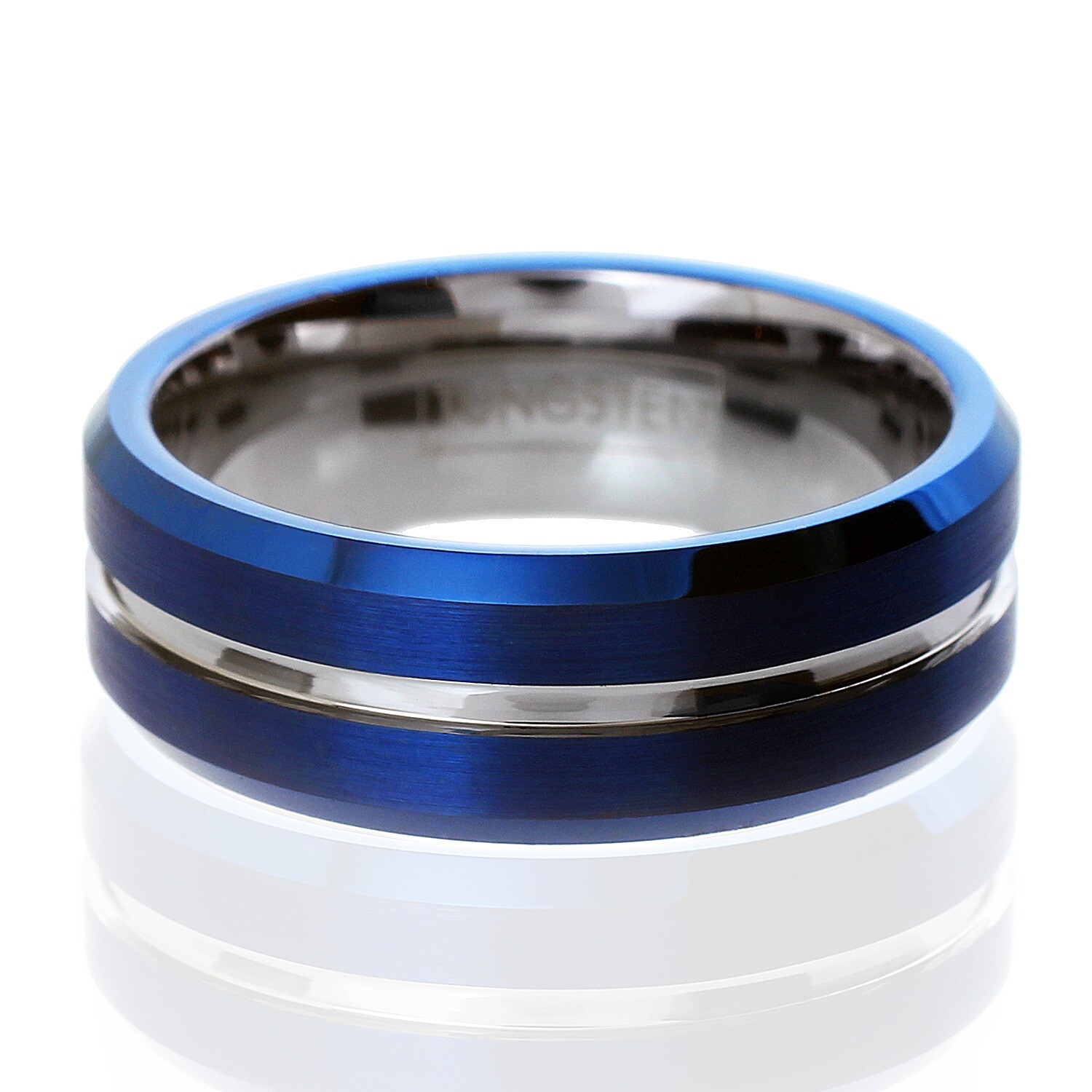 Blue Tungsten Carbide Thin White Line Band Ring EMS Medics National Guard Nurses