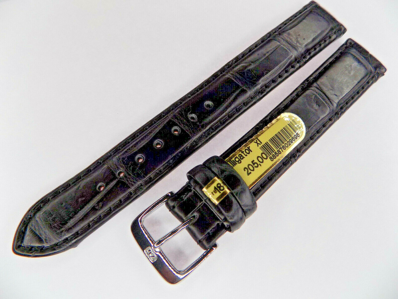 NATURAL SKIN VARIES Di-Modell Black Genuine Alligator 18mm EXTRA LONG Watch Band
