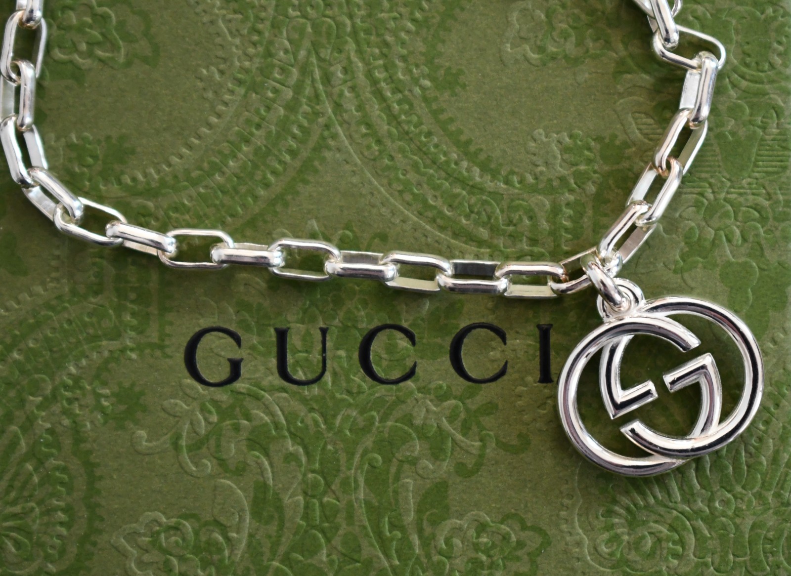 🆕New GUCCI Interlocking G Charm 925 Sterling Silver Bracelet IT-18 US-7/7.5