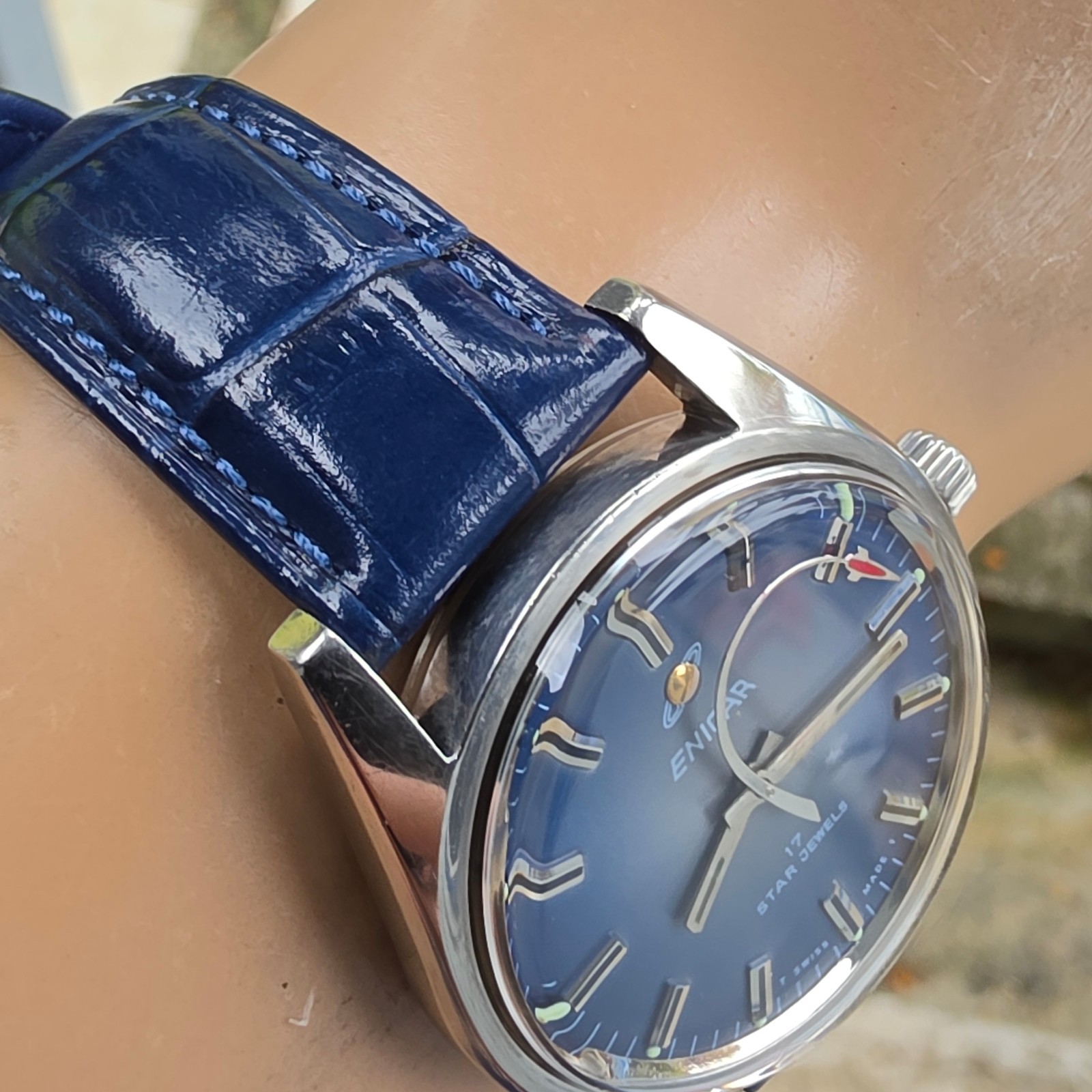 Vintage ENICAR men’s manual wind watch Rocket second hand swiss 1970s