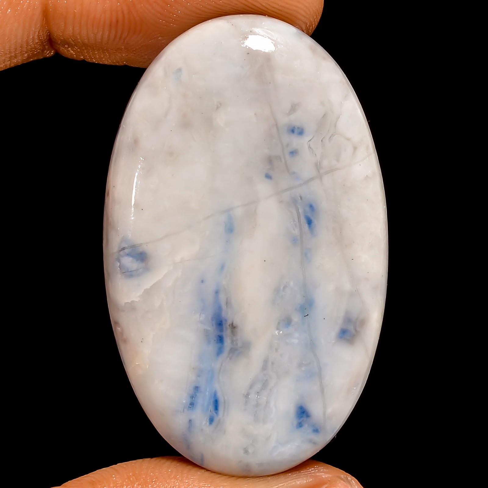 100% Natural Blue Scheelite Oval Cabochon Gemstone 58.5 Ct. 40X24X5 mm UG-3683