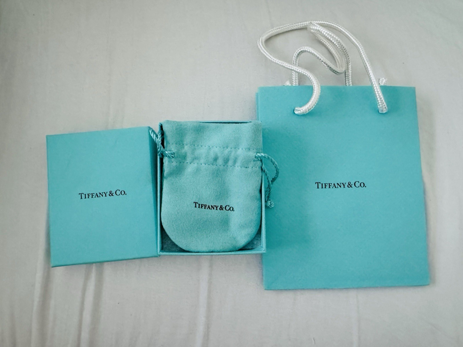 Authentic Tiffany & Co. Gift Box, Jewelry Pouch & Shopping Bag Set