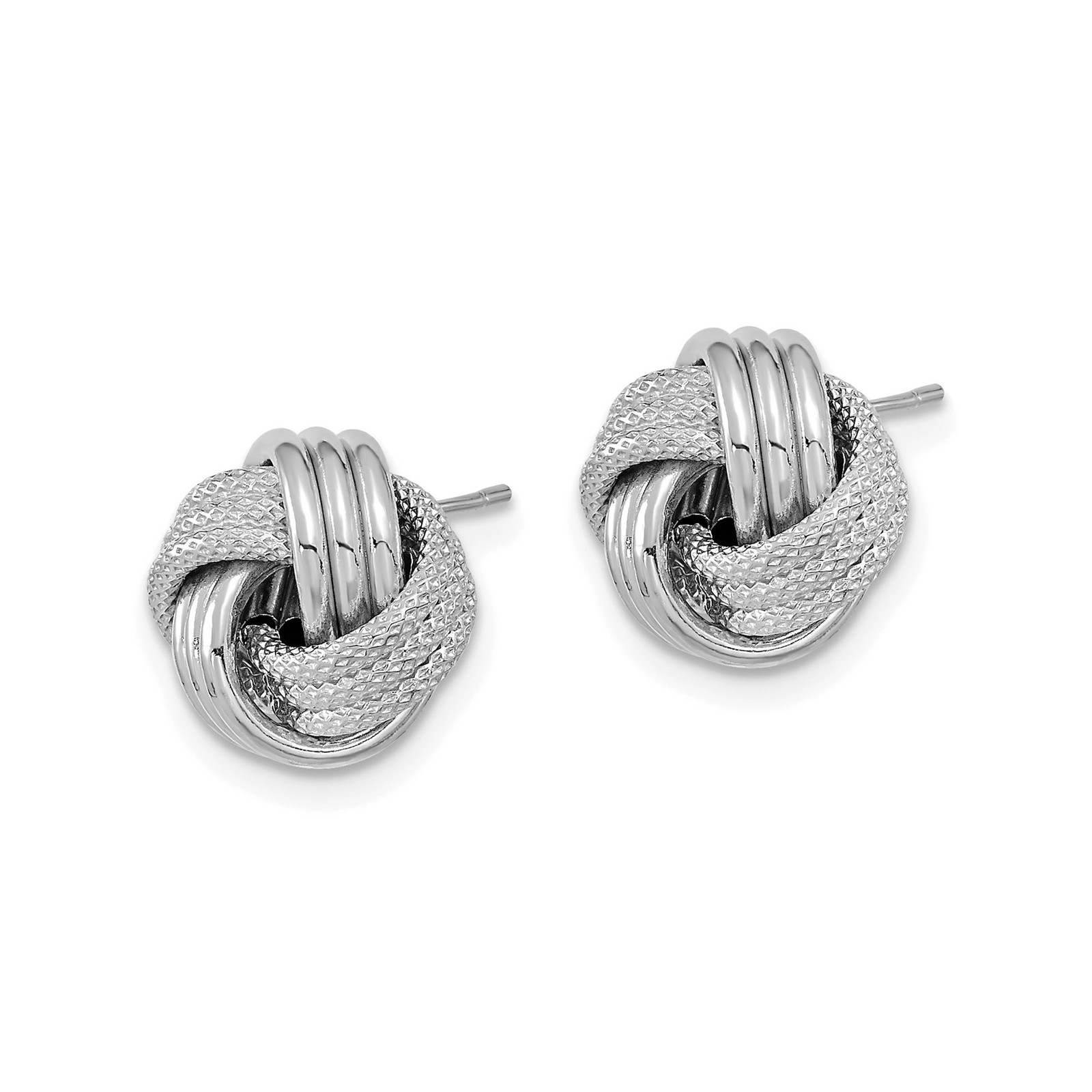 14k White Gold Textured Love Knot Post Earrings Push Back 10.5 x 11.5 mm