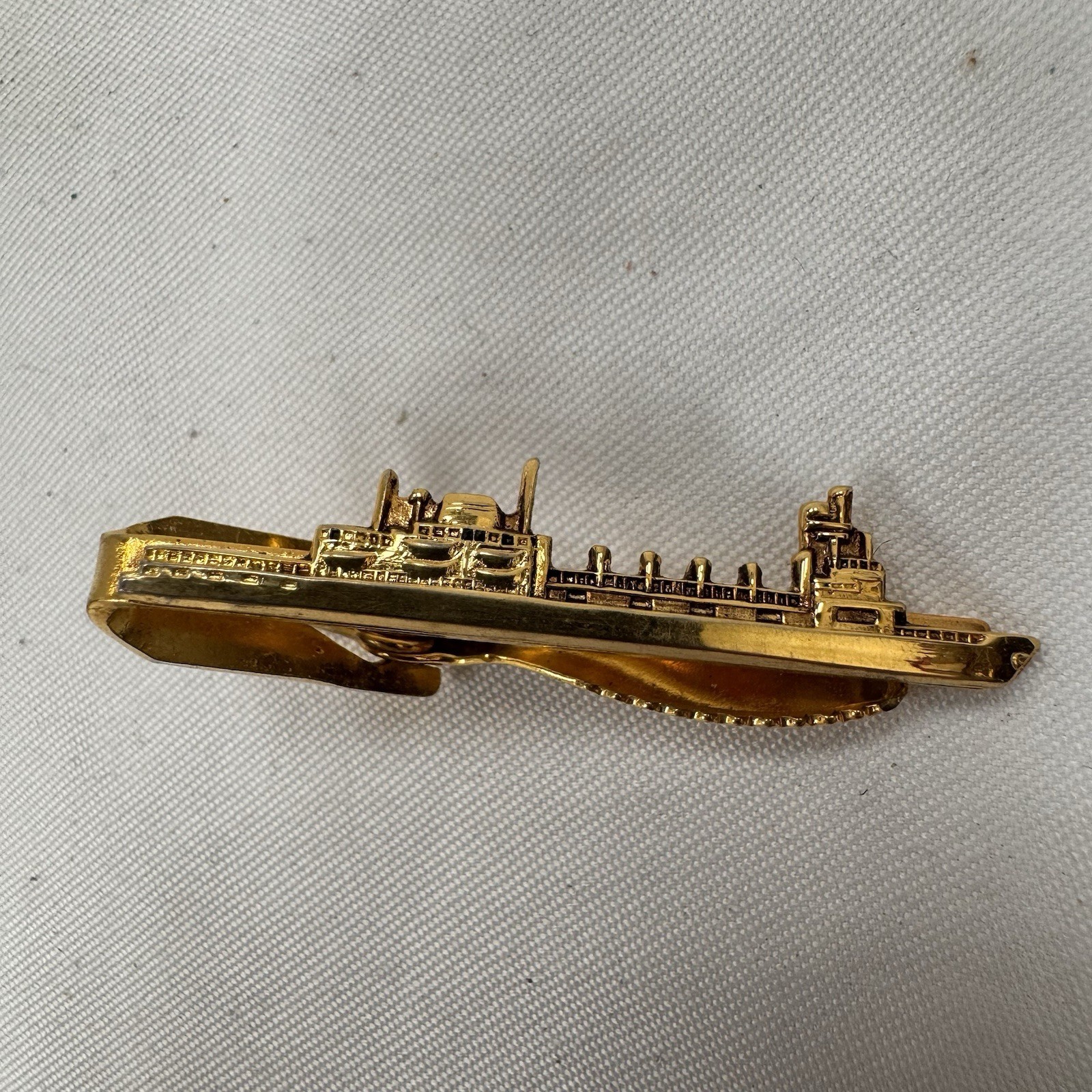 Vintage Gold tone Ship Tie Bar Clip Mens Nautical Military Navy Cruise Boat
