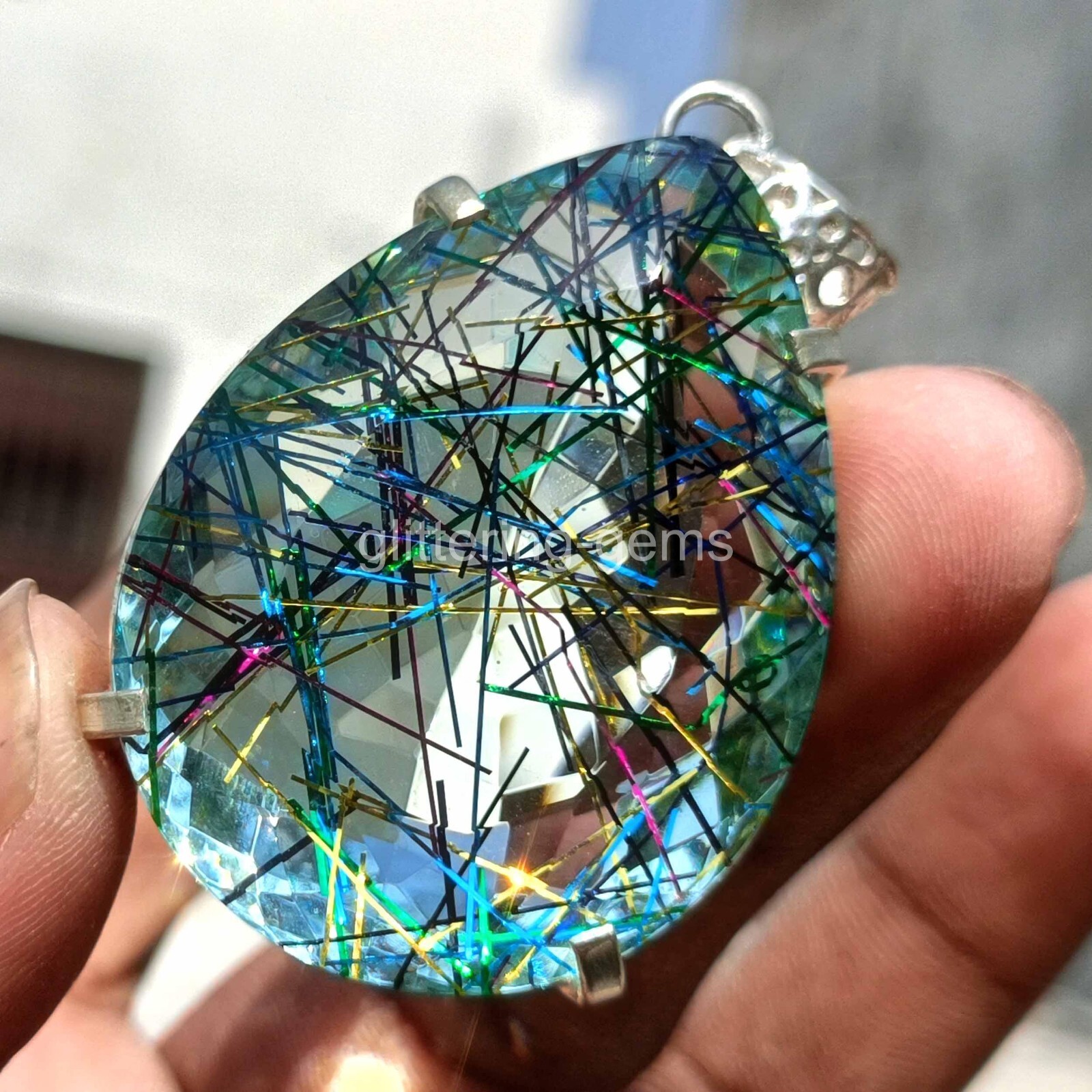 New In Box IGL 167.35 Rutilated Quartz Cut 925 Solid Silver Pendant Gemstone S