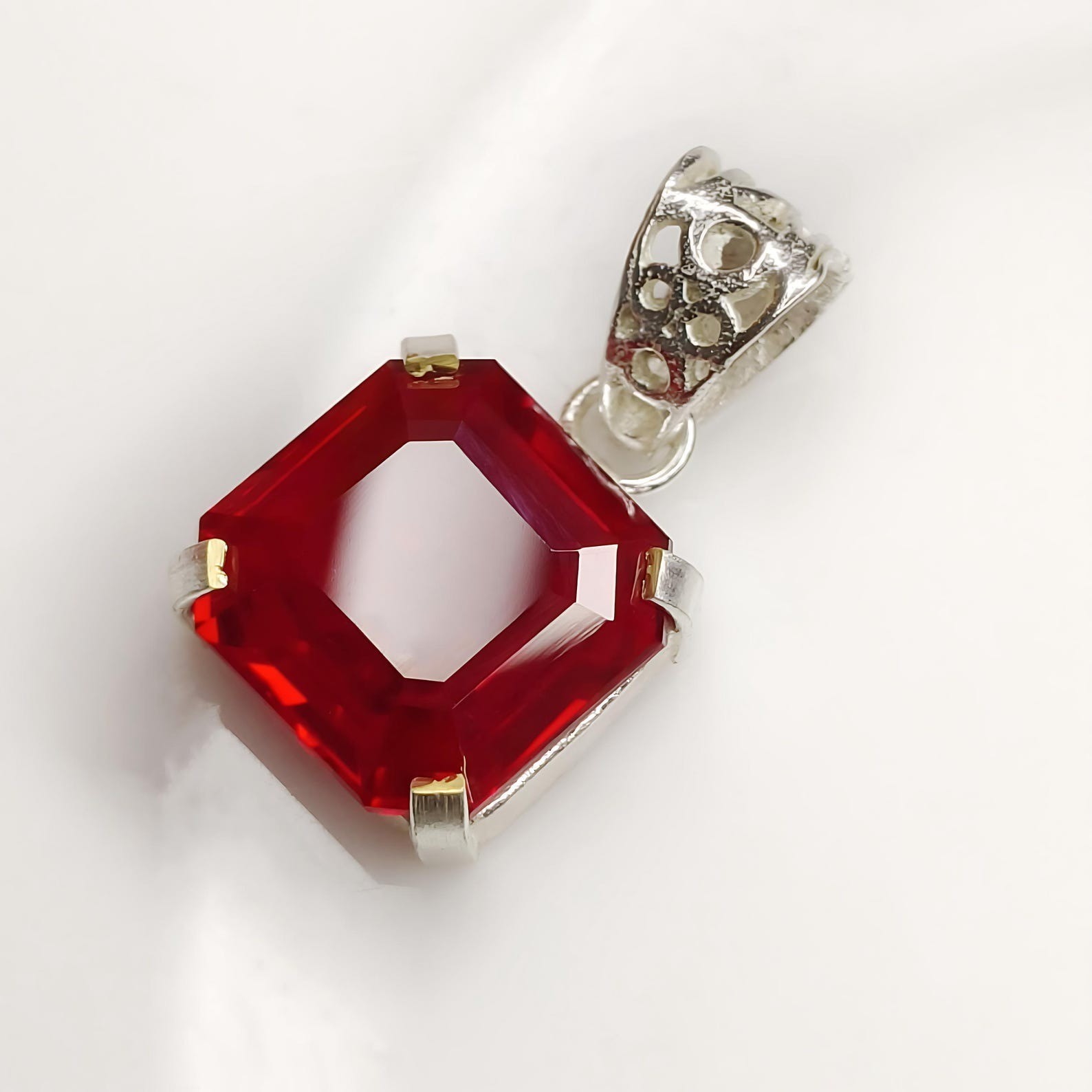 Natural Red Ruby Pendant 41 Ct Certified Cut 925 Sterling Silver Loose Gemstone