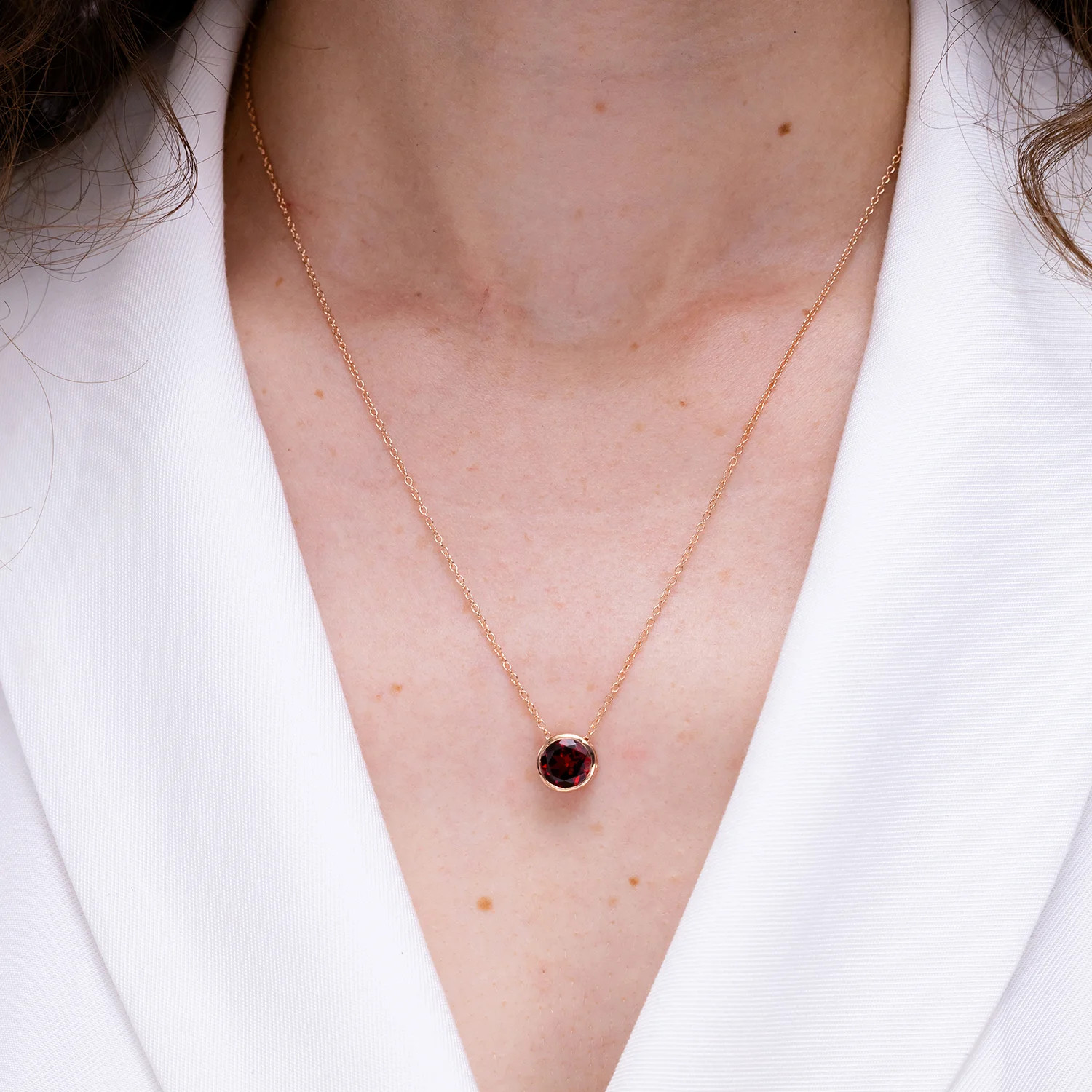 Angara Natural Bezel-Set Round Garnet Solitaire Pendant in 925 Sterling Silver