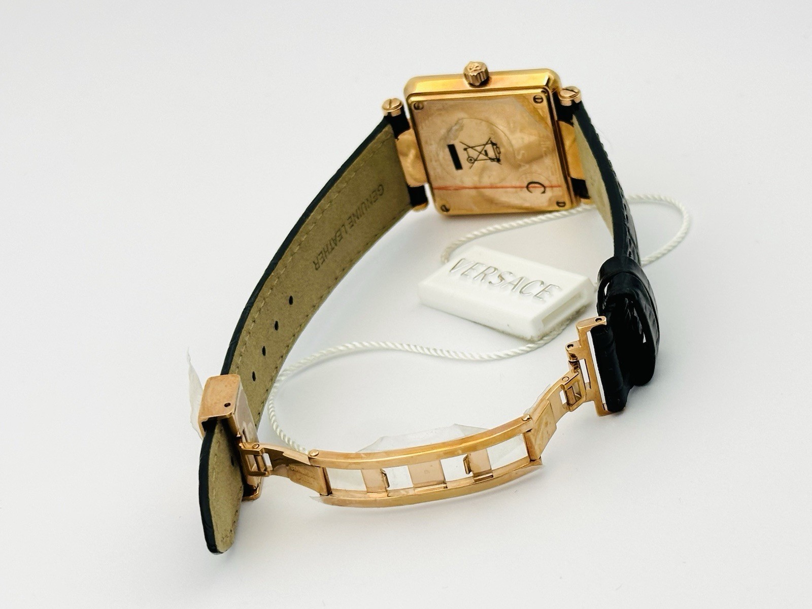 Versace Women’s 88Q80SD008S009 Rêve Carré Diamonds Black Leather Strap Watch 88Q