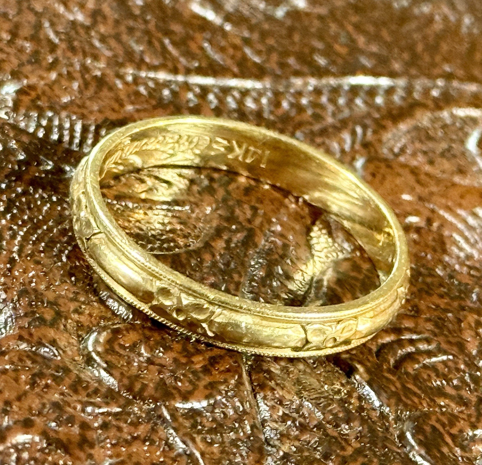 Vtg Art Deco 14k Yellow Gold Art Carved Orange Blossom Wedding Ring 9 1/2 3.24g