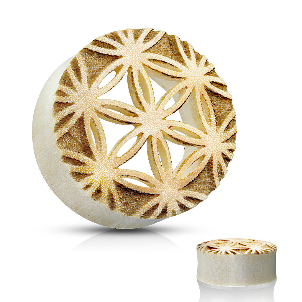 Pair of Flower Life Center Saddle Crocodile Double Flare Wood Plug Tunnel E545