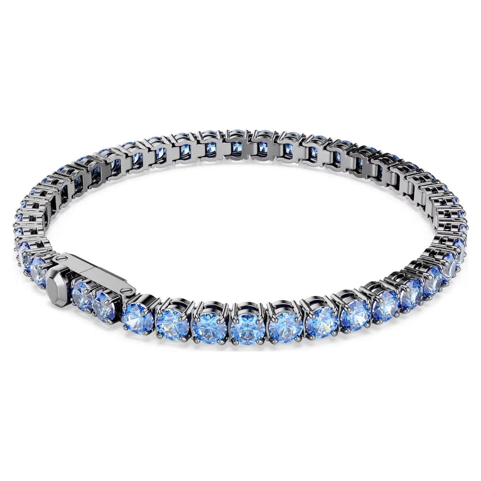 Swarovski Matrix Tennis Bracelet, Round Cut, Blue, Ruthenium 5743440 (Size M)