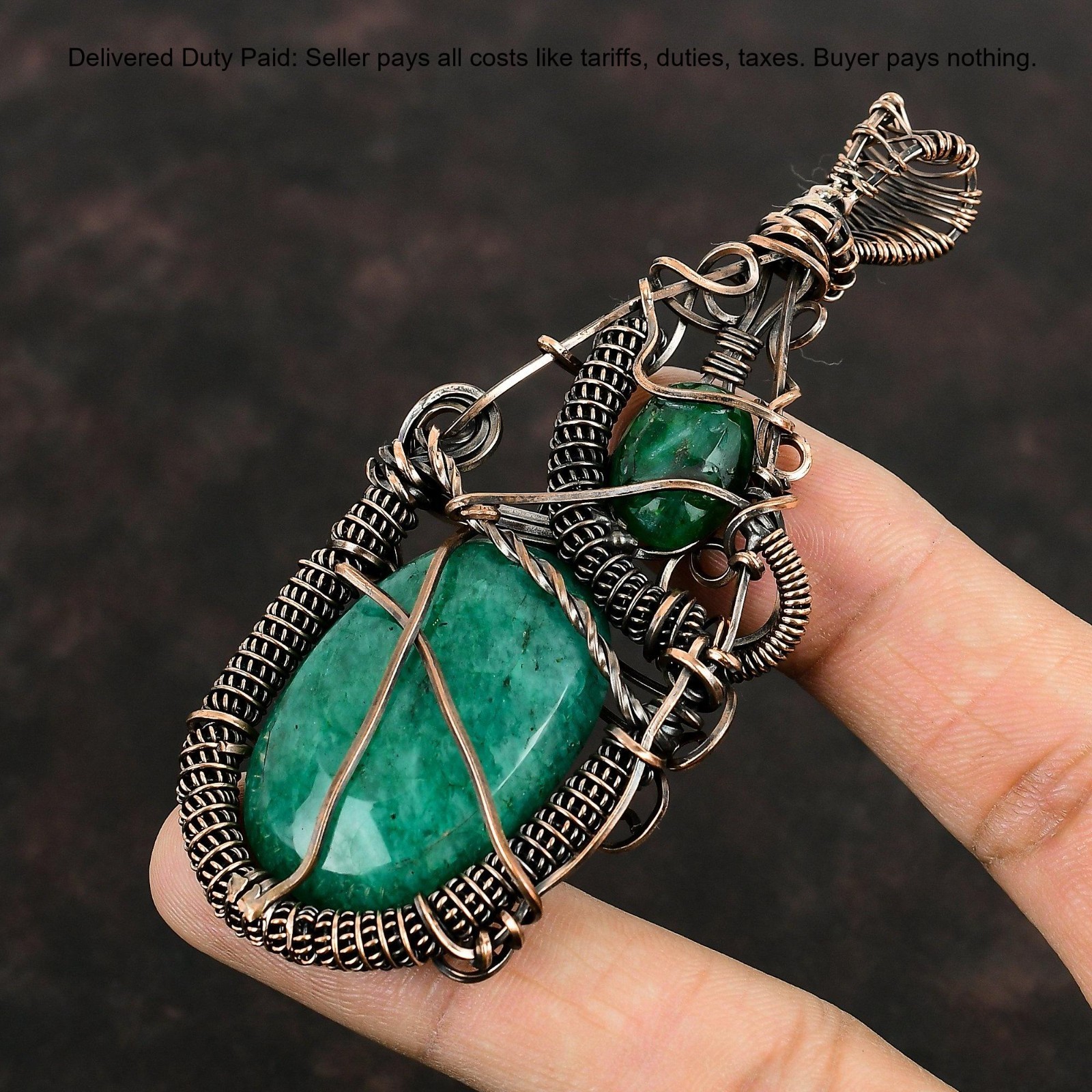 Valentines Deal Copper Zambian Gemstone Handmade New Wire Wrapped Sister Pendant