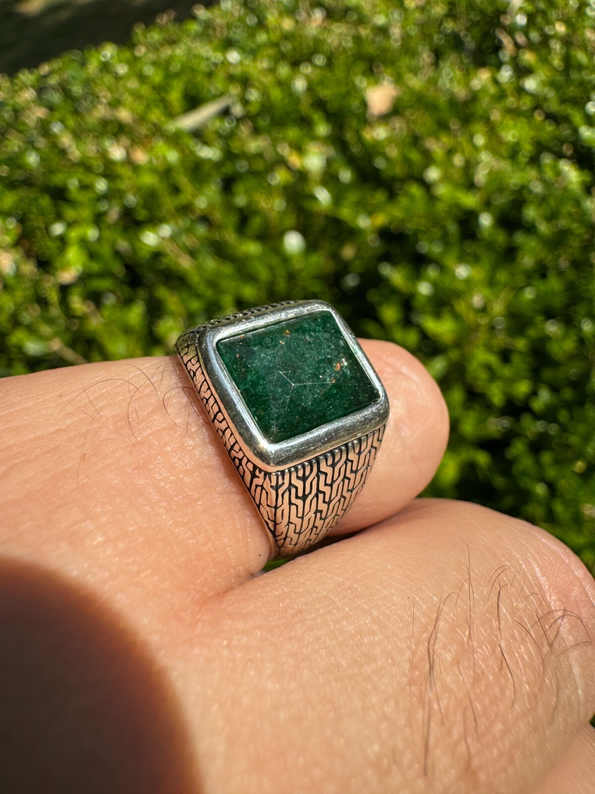 6ct Natural Green Emerald Real Genuine Gemstone Mens Real Solid 925 Silver Ring