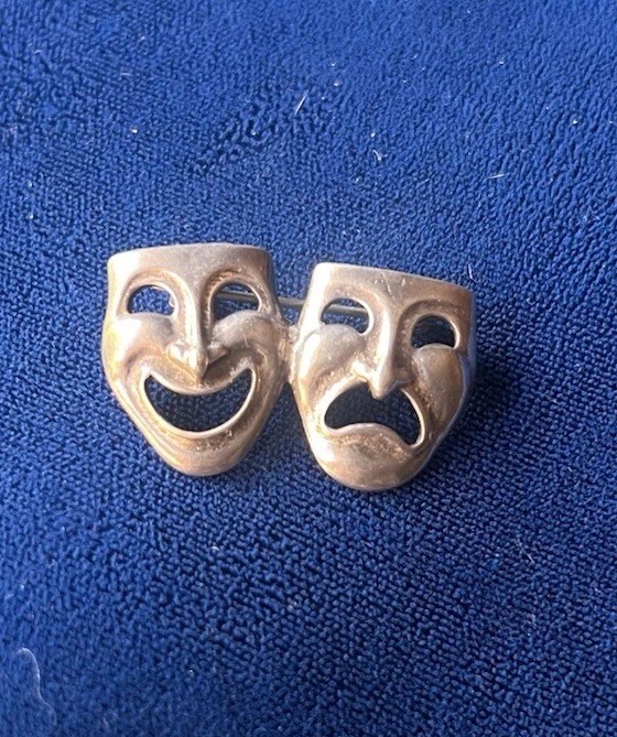 VTG STERLING SILVER DRAMA COMEDY TRAGEDY THEATER MASK PIN 5.35g A033