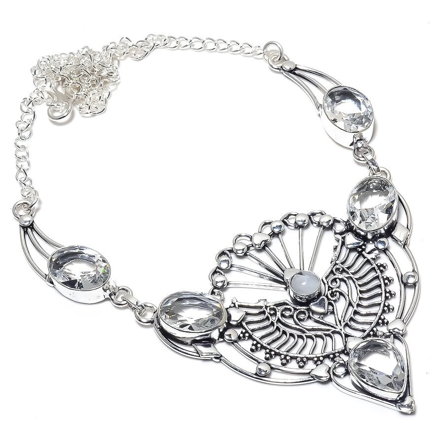 White Topaz Gemstone Handmade 925 Sterling Silver Jewelry Necklace 18″