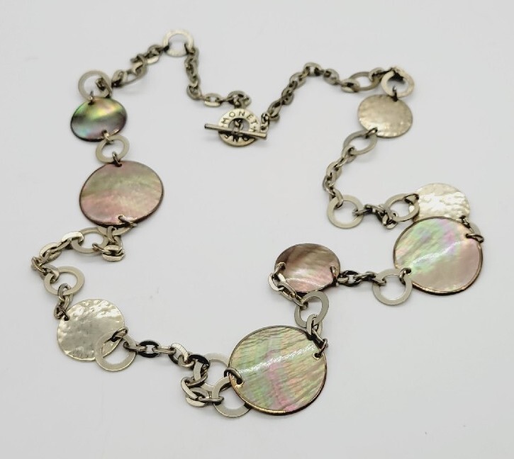 Monet Necklace Gold Tone Abalone Shell Long Vintage 37 in