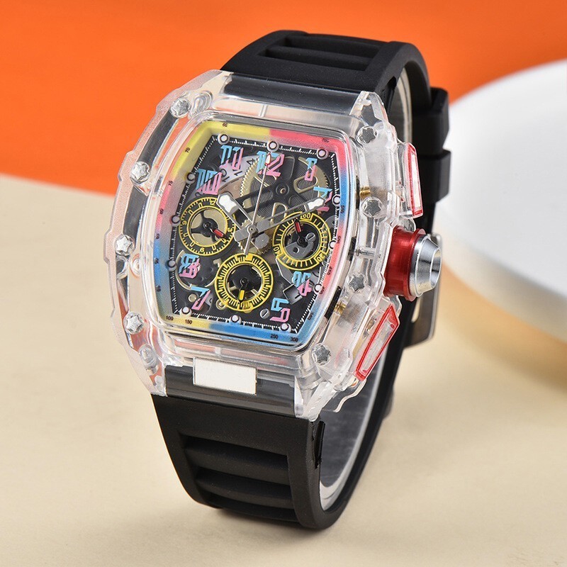Fashion Trend Quartz Watch Men’s Transparent Colorful Barrel-Shaped Men’s Watch