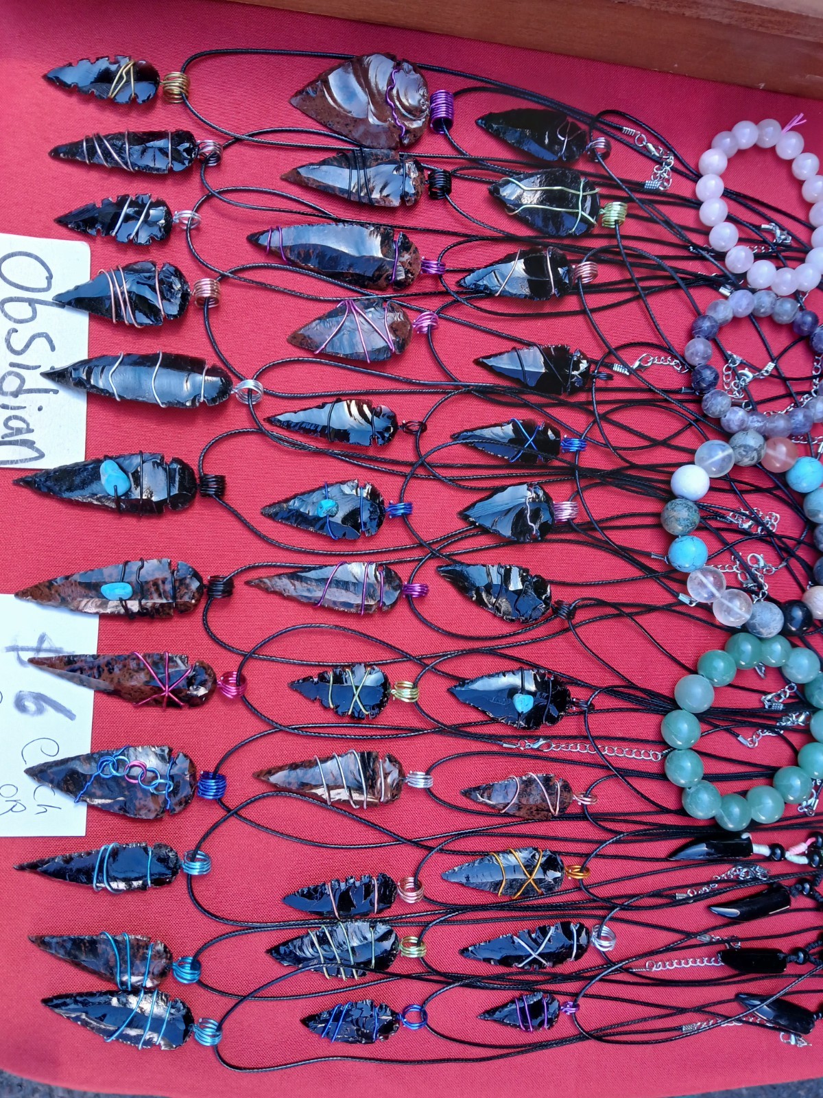 Wholesale 25pc obsidian wirewrapped arrowheads with necklace for resell