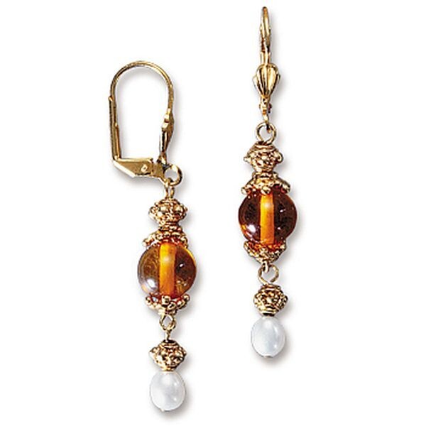 Baltic Amber & Pearl Necklace 17″ plus 2″ Extender & Earrings Set 1/4 ” Long