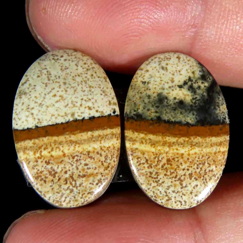 22.20Cts.100% Natural Designer Picture Jasper Oval 13x19x4mm cab Pair Gemstone