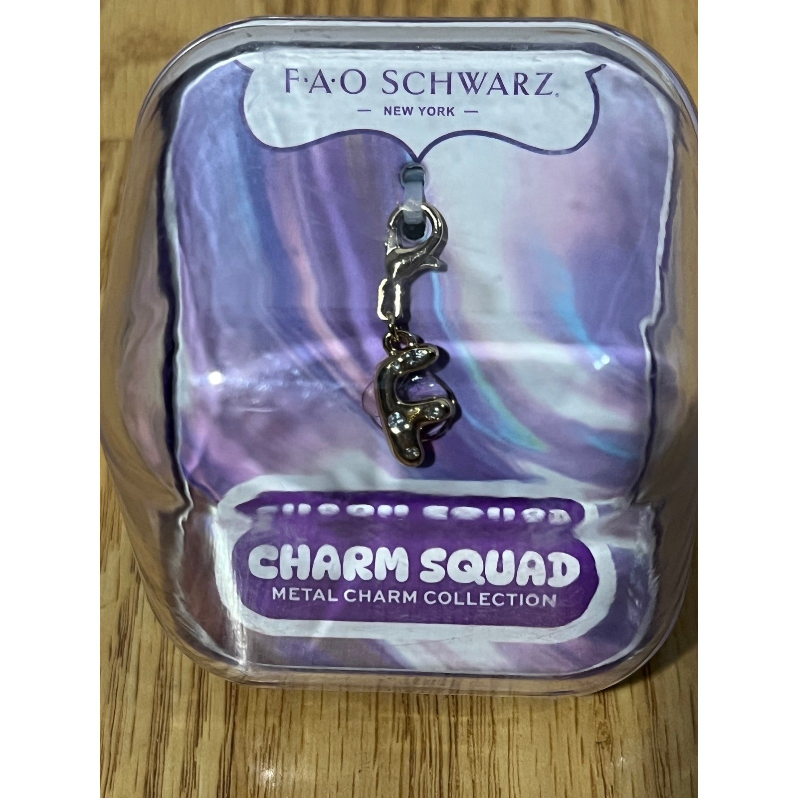 FAO Schwarz Charm Squad Metal Initial F Charm Gold Tone Crystal New In Box