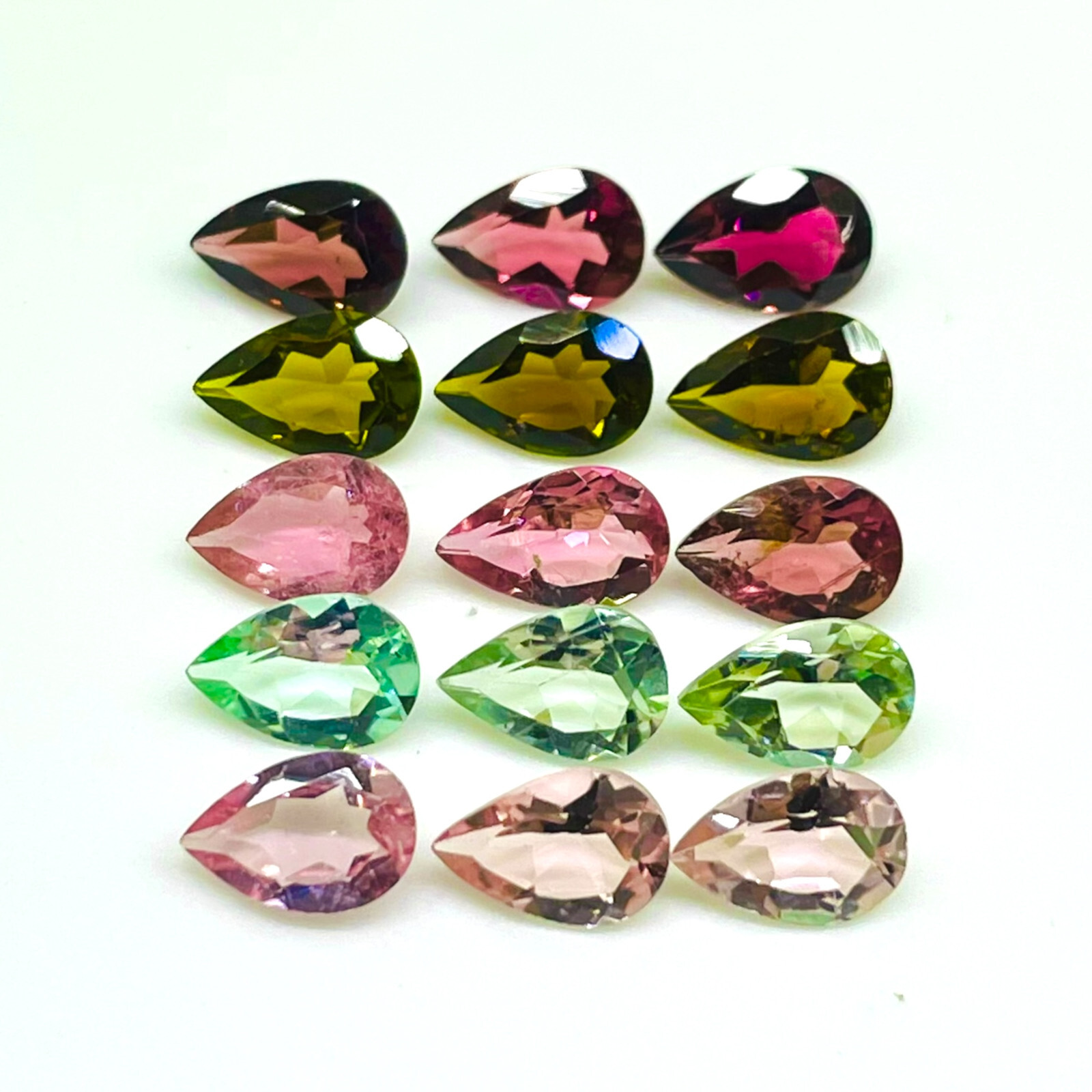 VVS 15 Pcs Natural Multi Tourmaline 6x4mm Pear Cut Loose Untreated Gemstones Lot