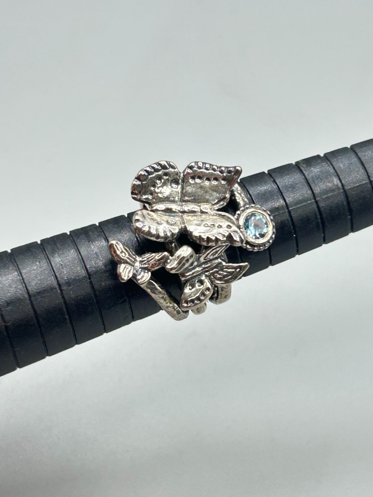 Vintage PZ Paz Creations Ring Size 7 Butterfly Blue Topaz Silver 925 Israel
