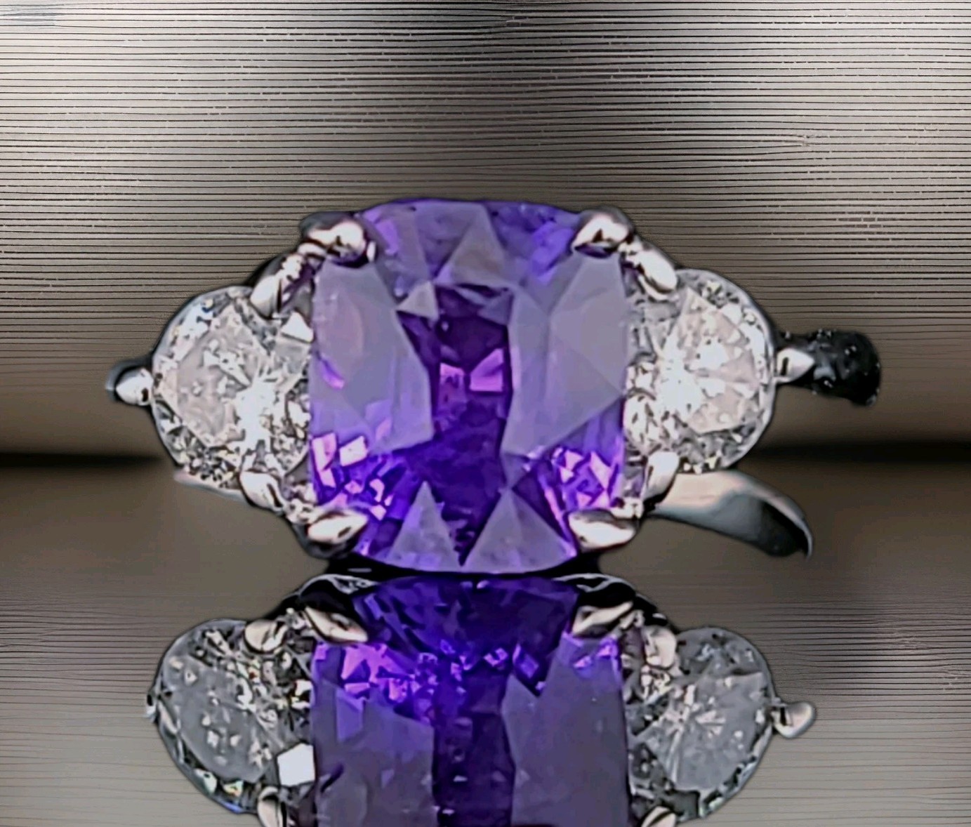14K White Gold Engagement Ring 2.51CT.Natural Purple Sapphire Cushion GIA Cert