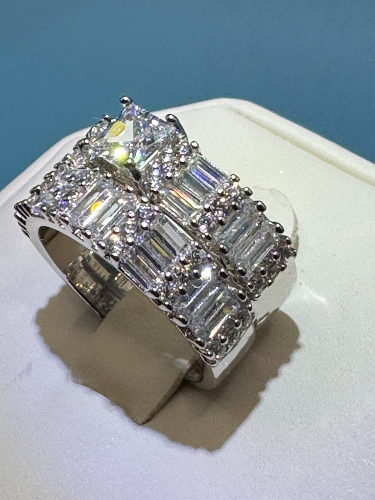 Dainty 2 Pc Square Main With Baguette & Round Accent Cubic Zirconia Set Size 8