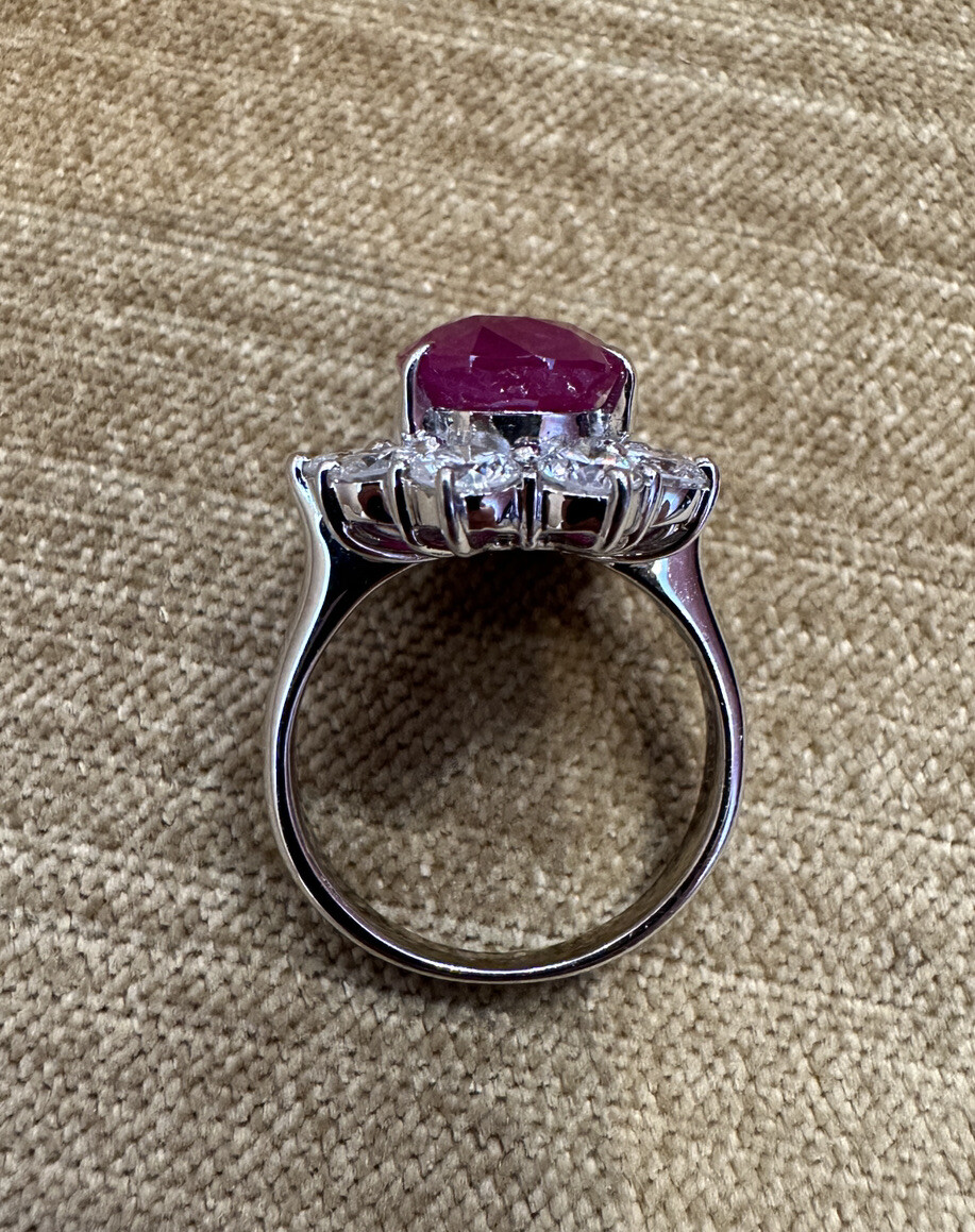 GIA Burma Heated Ruby 7.71 ct Oval in Diamond Platinum Ring – HM2421VN