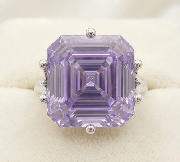 5.00 Ct Certified Asscher Cut Purple Natural Diamond Ring VVS1 White Gold Finish