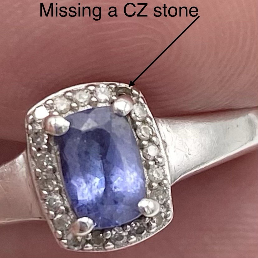 Vintage Sterling Silver Ring Tanzanite And CZs STS Jewels Inc Size 8 Pls Read