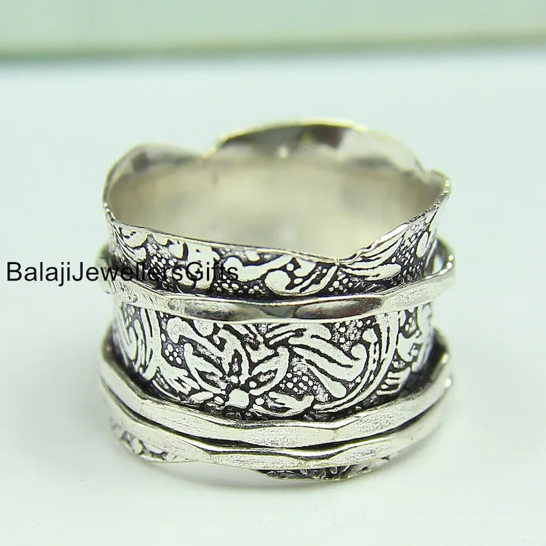 Handmade Sterling Silver Spinner Ring: Boho Meditation Anxiety Ring All size