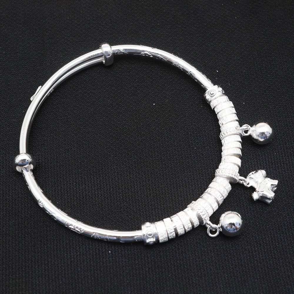 Pure S999 Fine Silver 999 Bangle Horse Ball Beads Bracelet 29-30g ID:58-60mm