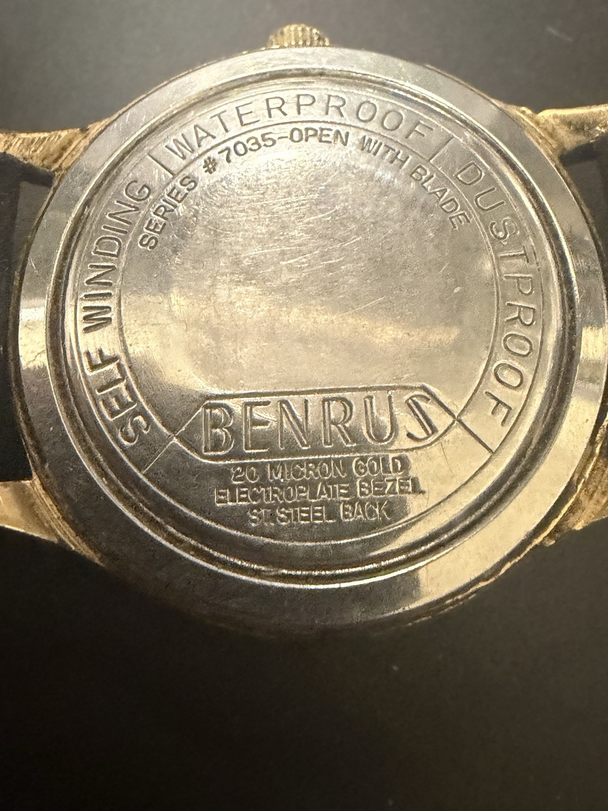 Vintage Benrus 3 Star Self Winding Men’s Watch Gold Tone Working.
