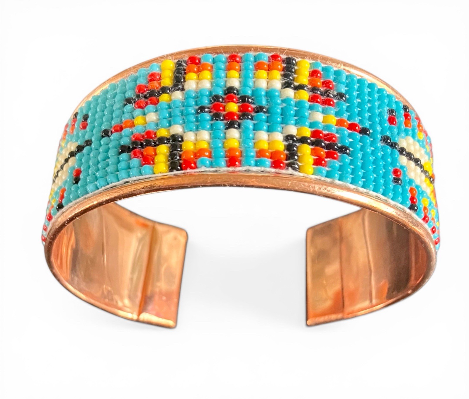 NEW Southwestern Boho Statement Turquoise Seed Beaded Copper Cuff Bracelet 7.5”