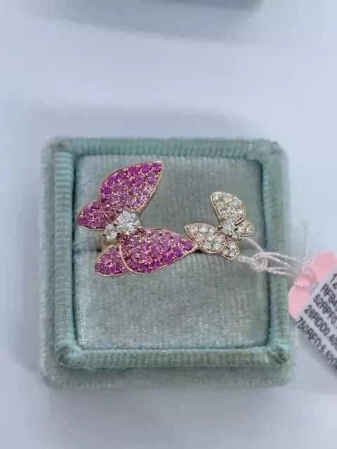 Lab Created Pink Sapphire 2Ct Round Pretty Butterfly Ring 14K Rose Gold Plated