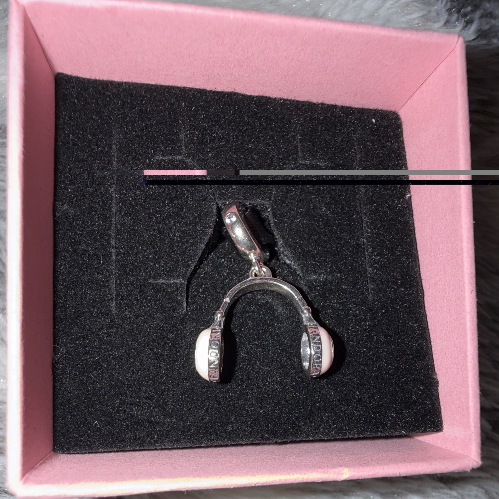 PANDORA 925 Sterling Silver Headphones Music Charm Pendant, Clear CZ Signed