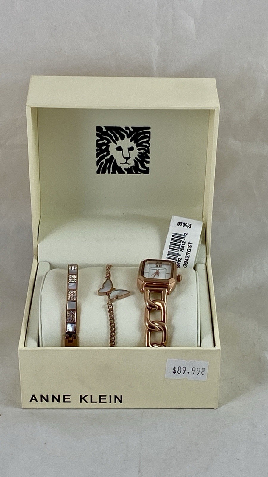Anne Klein Women’s Watch & Bracelet Set Rose Gold Mother Of Pearl Butterfly NEW
