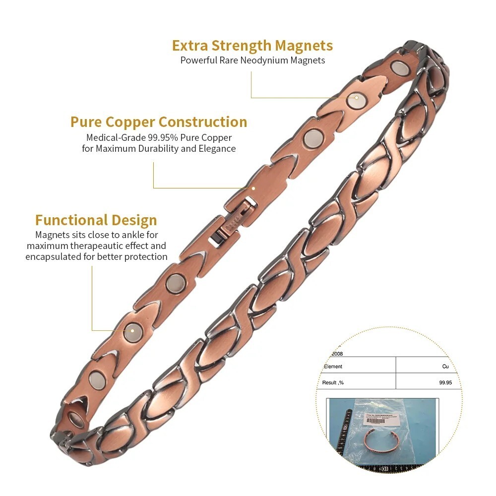 Copper Magnetic Ankle Bracelet 99.9% Pure Copper anklet for Women Relieve Pain