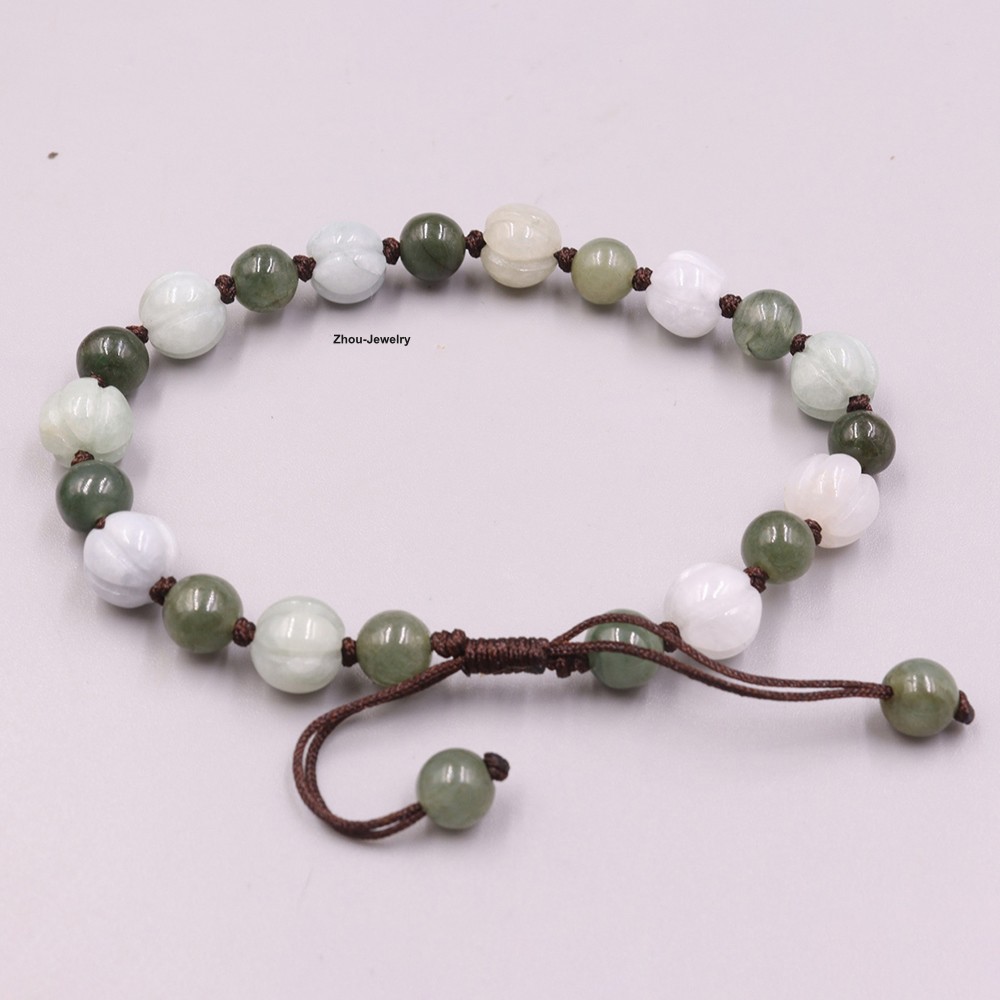 NEW Natural Grade A Jade 9mm Pumpkin Bead Bracelet Adjustable Fit 6.5inch Wrist