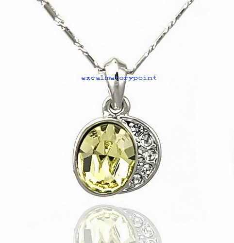 White Gold Plate Light Topaz Yellow Crystal Cherry Apple Necklace N214