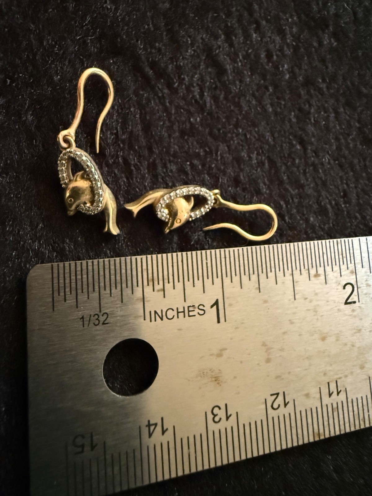1OK Yellow Gold Dolphin & Diamond Dangle Earrings by Kanak Aprox. 2.74 Grams