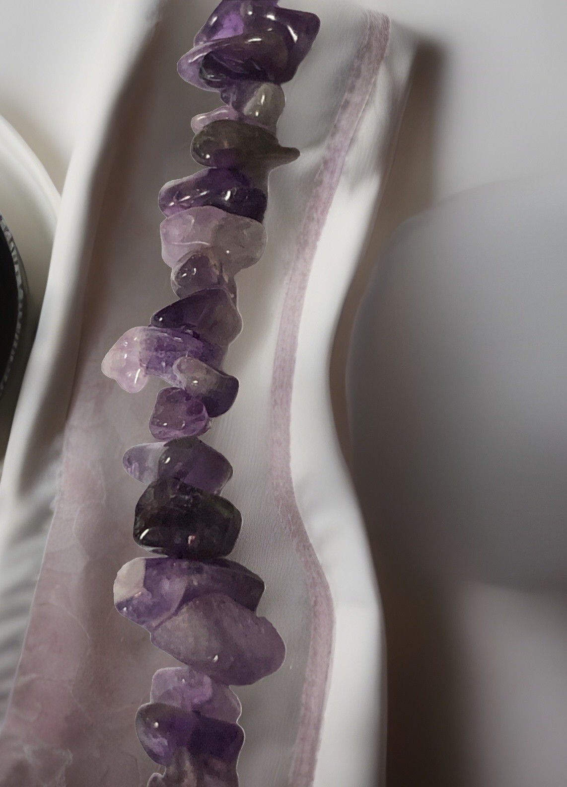 Genuine Amethyst Chip Nugget Necklace 36” Statement Various Shades Sparkles