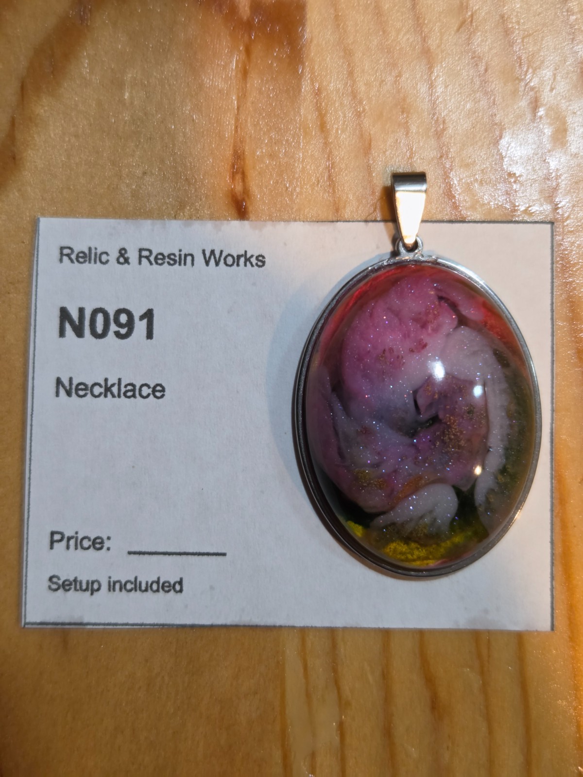 OOAK Nebula Series Petri Effect Resin Oval Pendant Stainless Steel N091