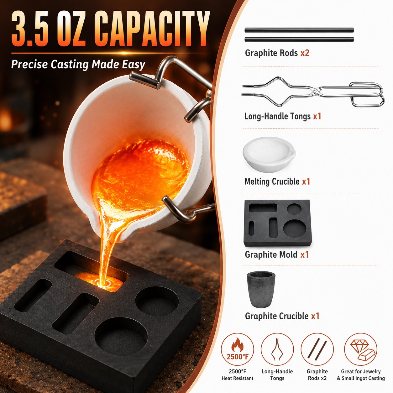 6PCS Graphite Ingot Crucible Mold Kit for Gold Silver Copper Torch Melting Tool