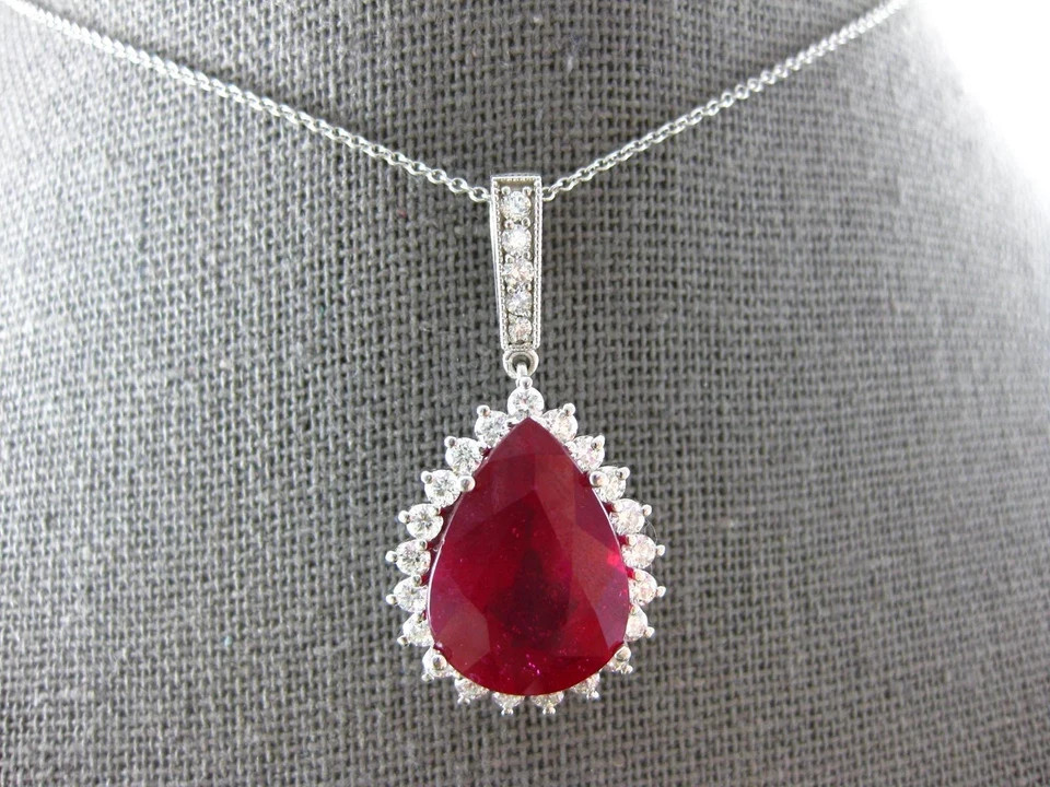 3.29 Ct Pear Cut Ruby Pendant Wedding Pendant 14K White Gold Solid
