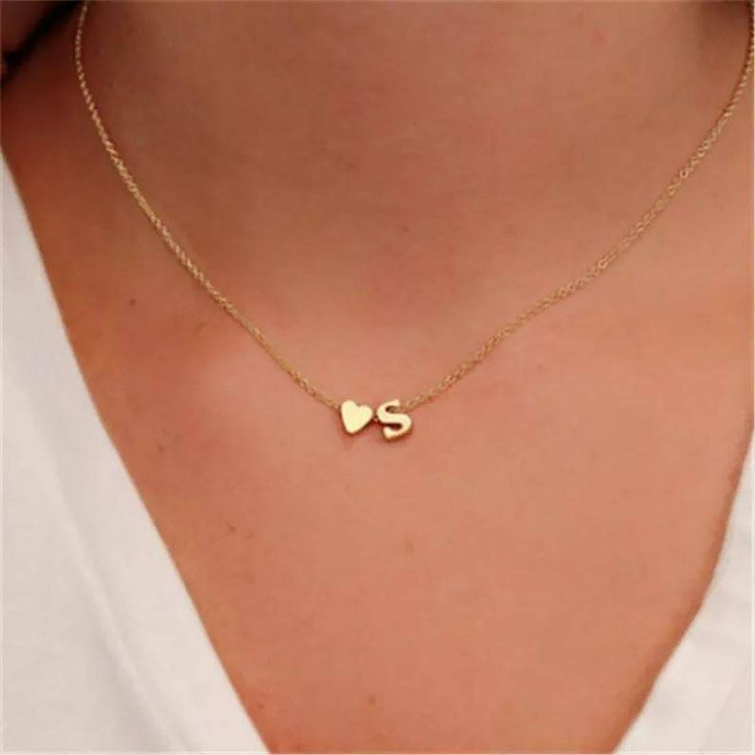 Glimmerst Initial Heart Necklace 18K Gold Plated Personalized Jewelry