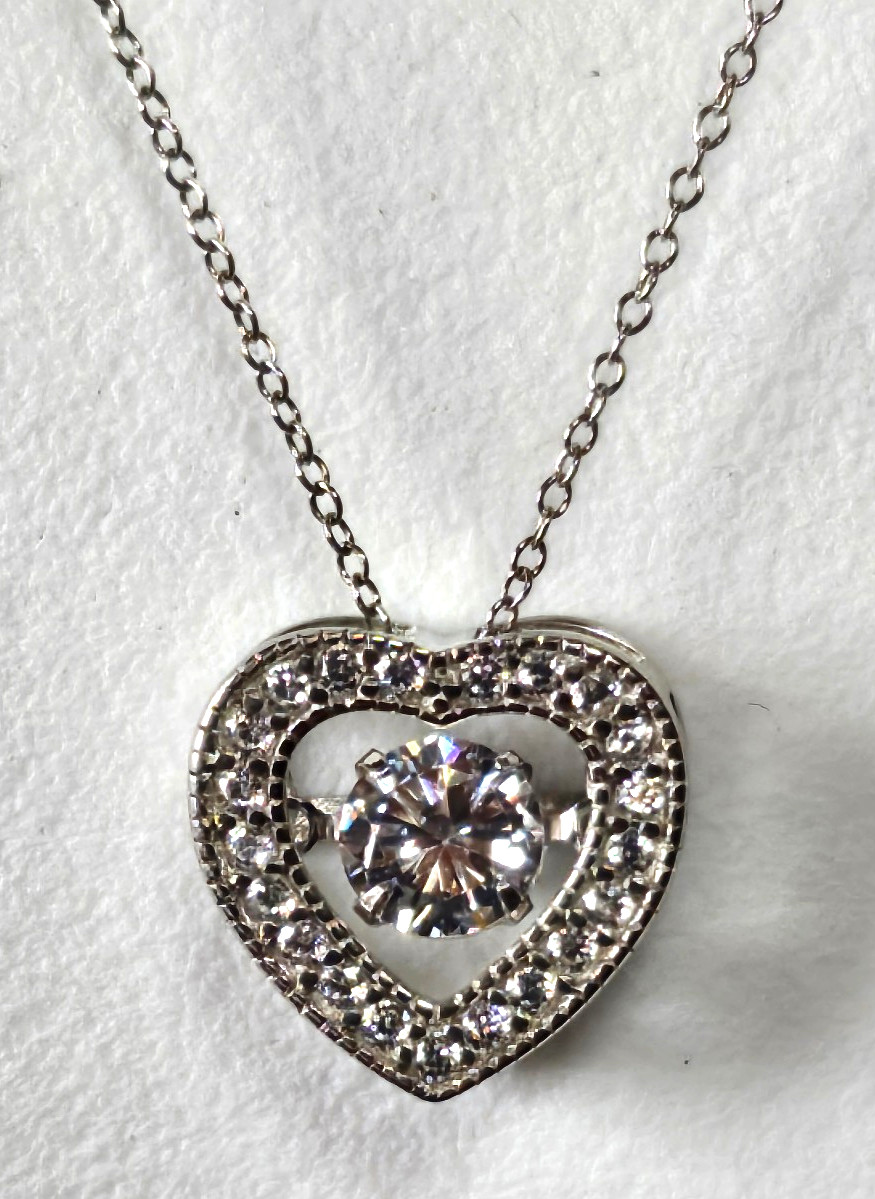 Bella Luce CZ rhodium over sterling silver “Dancing Bella” heart pendant Necklac