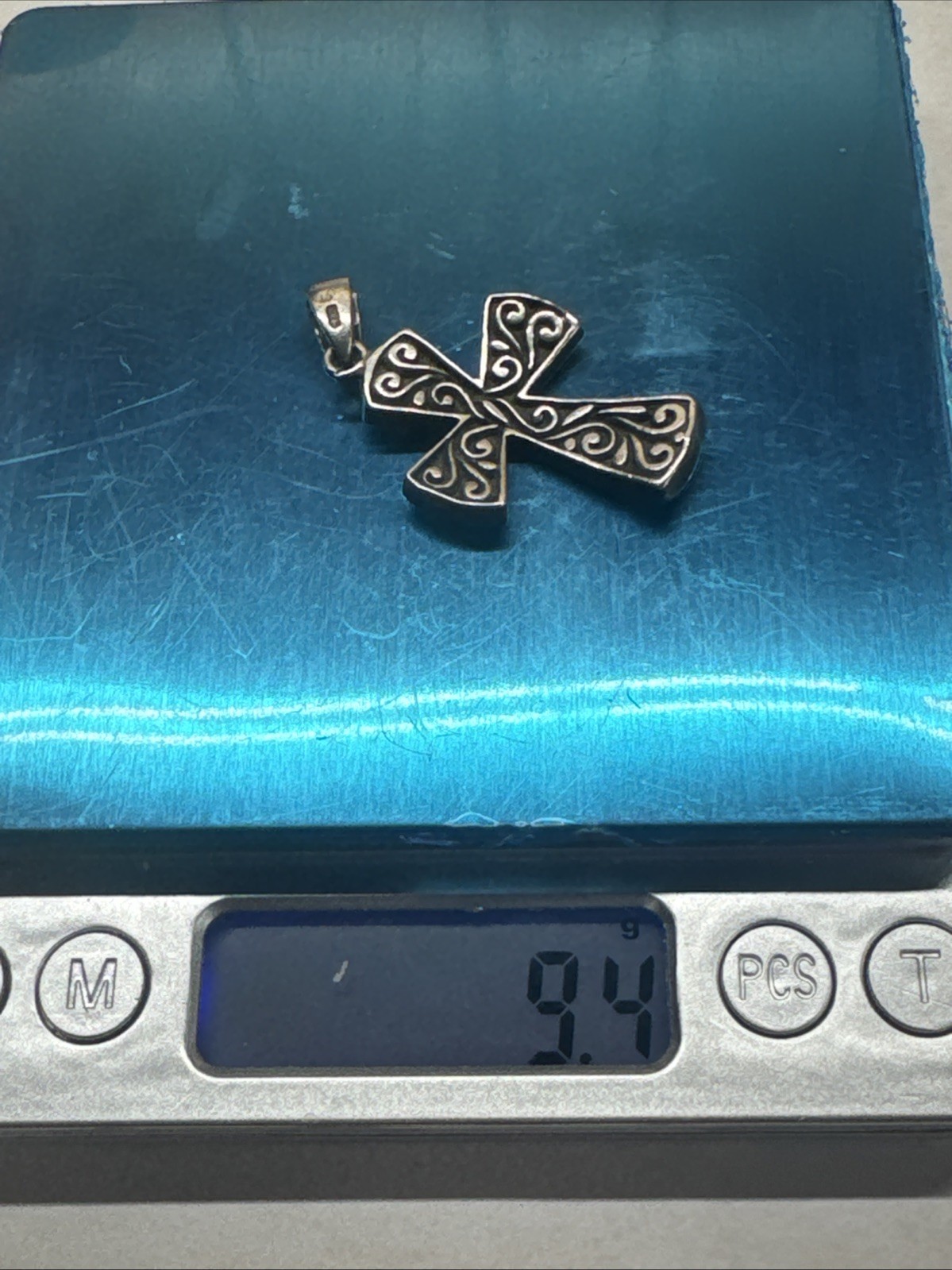 Ankh Genuine Pink and Blue Mother of Pearl Cross 925 Sterling Silver Pendant